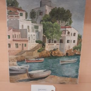 Óleo de un pueblo de la costa francesa firmada por Agnés