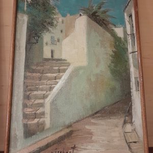 Pintura al óleo de un pueblo balear firmada por Girbert